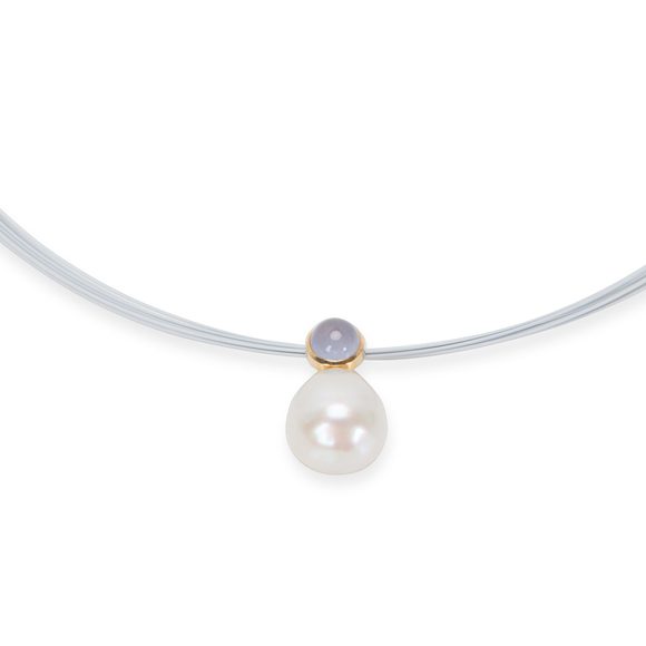 14K Yellow Gold Pearl & Chalcedony Choker - Picture 1 of 3